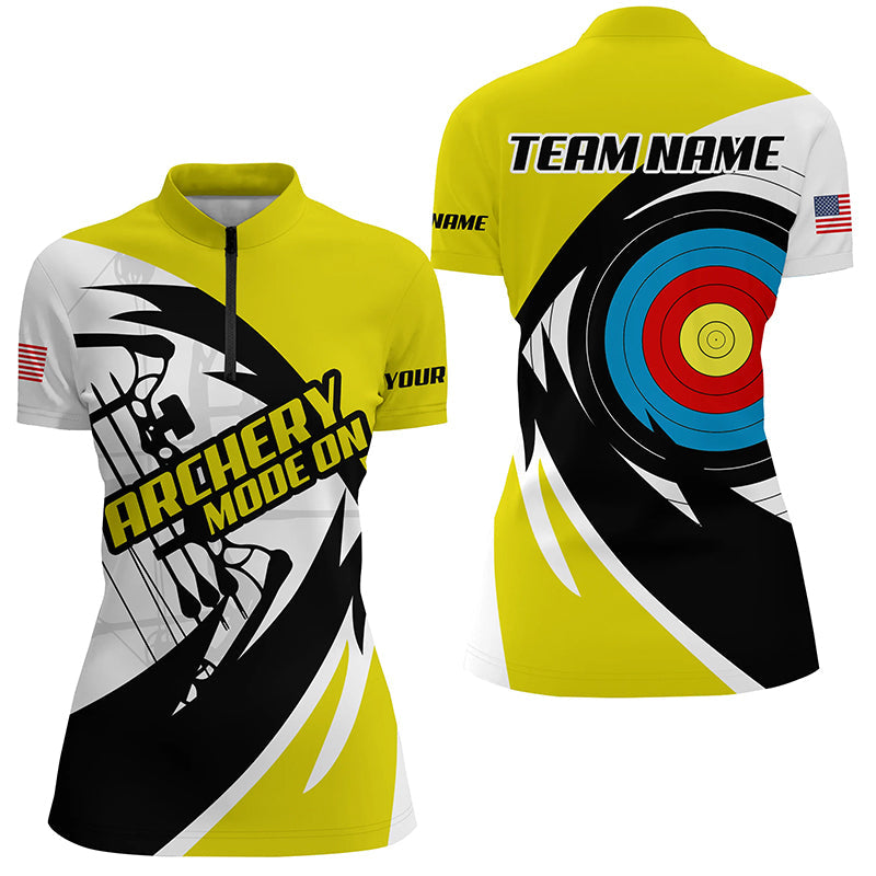 Personalized Yellow Archery Jerseys Polo & Quarter-Zip Shirts Custom Archery Bow Shirts
