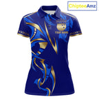 Blue And Gold Custom Crown Bowling Ball Polo & Quarter Zip Shirts, Bowling Team Jersey