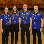 Blue And Gold Custom Crown Bowling Ball Polo & Quarter Zip Shirts, Bowling Team Jersey