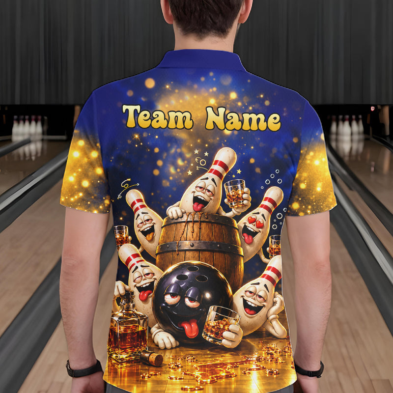 Blue And Gold Funny Bourbon Drunk Bowling Shirts Custom Vintage Bowling Team Jersey