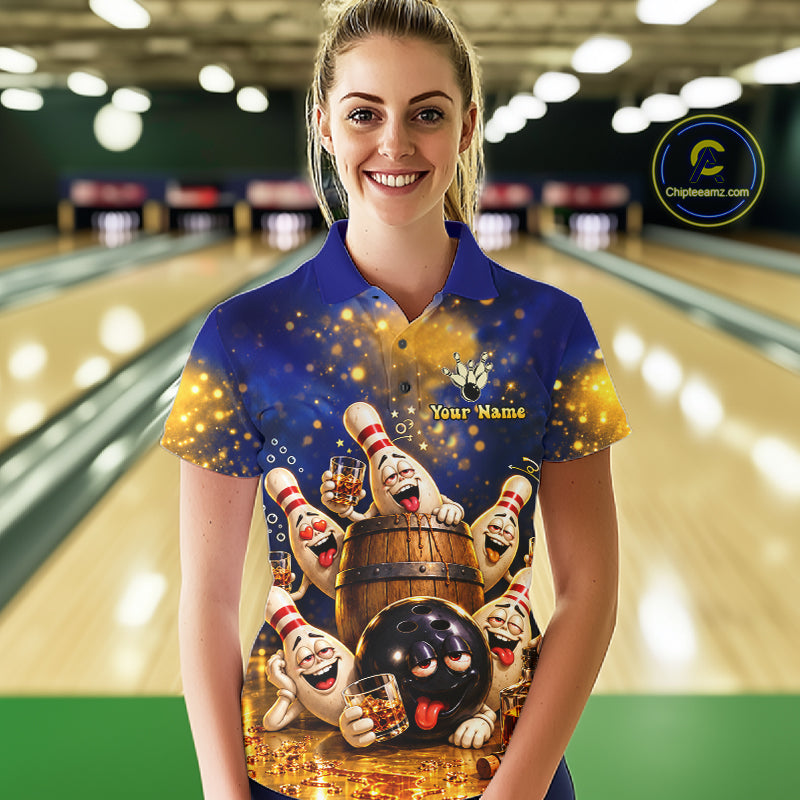 Blue And Gold Funny Bourbon Drunk Bowling Shirts Custom Vintage Bowling Team Jersey