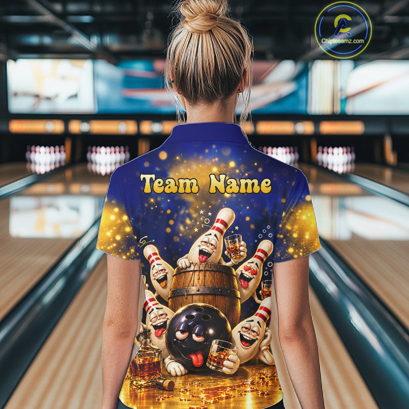 Blue And Gold Funny Bourbon Drunk Bowling Shirts Custom Vintage Bowling Team Jersey