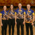 Blue And Gold Funny Bourbon Drunk Bowling Shirts Custom Vintage Bowling Team Jersey