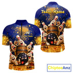 Blue And Gold Funny Bourbon Drunk Bowling Shirts Custom Vintage Bowling Team Jersey