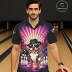 Pink Graffiti Funny American Bully Dog Bowling Hawaiian Shirt Custom Bowling Team Button Up Jersey