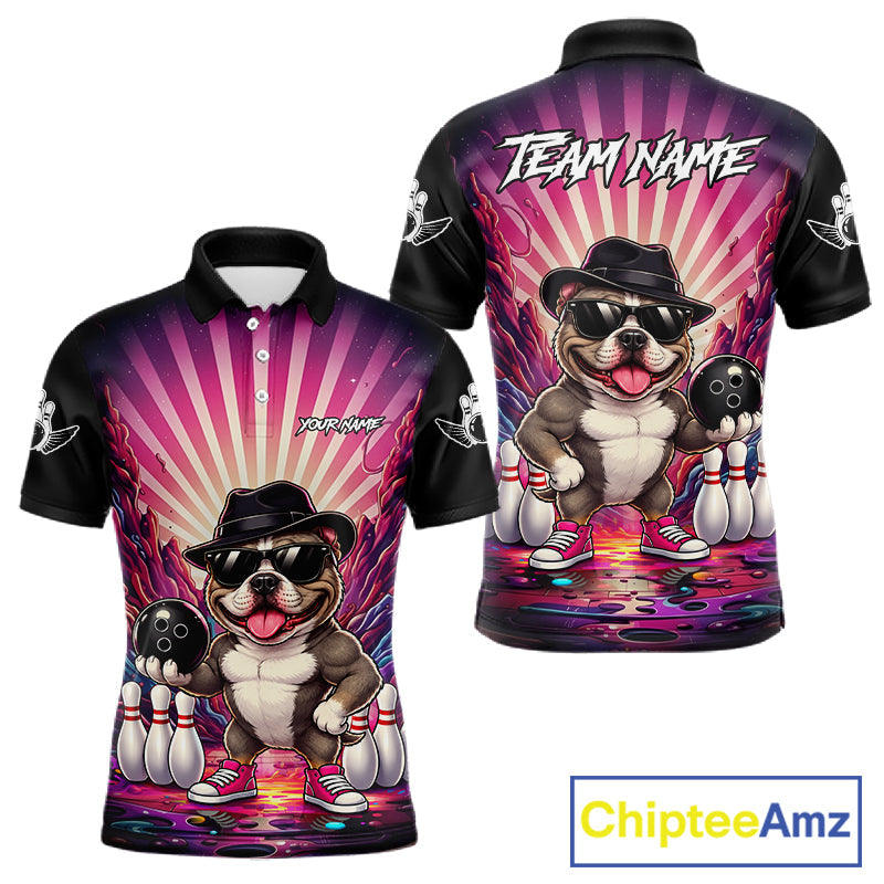 Pink Funny American Bully Dog Bowling Jersey Custom Graffiti Bowling League Team Shirts
