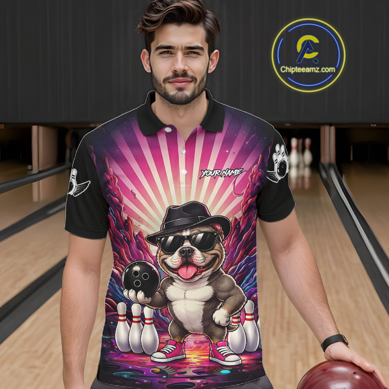 Pink Funny American Bully Dog Bowling Jersey Custom Graffiti Bowling League Team Shirts