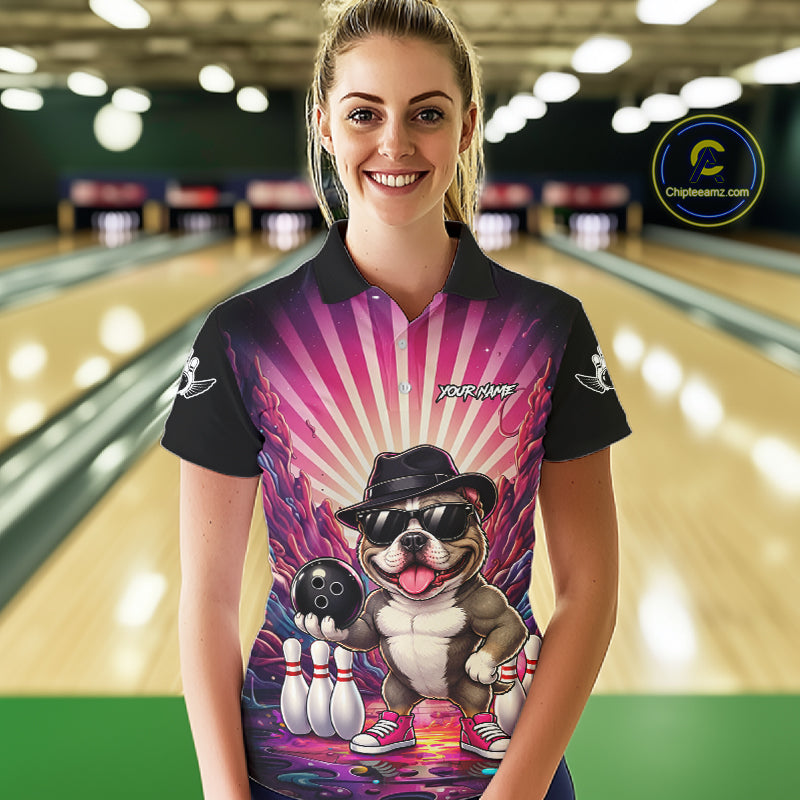 Pink Funny American Bully Dog Bowling Jersey Custom Graffiti Bowling League Team Shirts