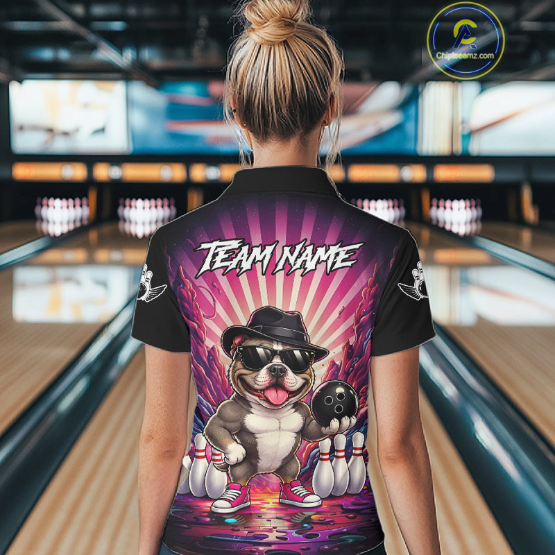 Pink Funny American Bully Dog Bowling Jersey Custom Graffiti Bowling League Team Shirts