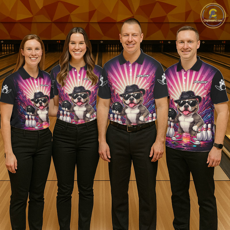 Pink Funny American Bully Dog Bowling Jersey Custom Graffiti Bowling League Team Shirts