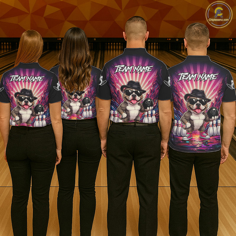 Pink Funny American Bully Dog Bowling Jersey Custom Graffiti Bowling League Team Shirts