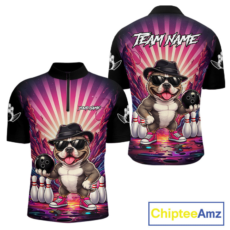 Pink Funny American Bully Dog Bowling Jersey Custom Graffiti Bowling League Team Shirts
