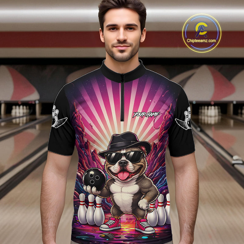Pink Funny American Bully Dog Bowling Jersey Custom Graffiti Bowling League Team Shirts