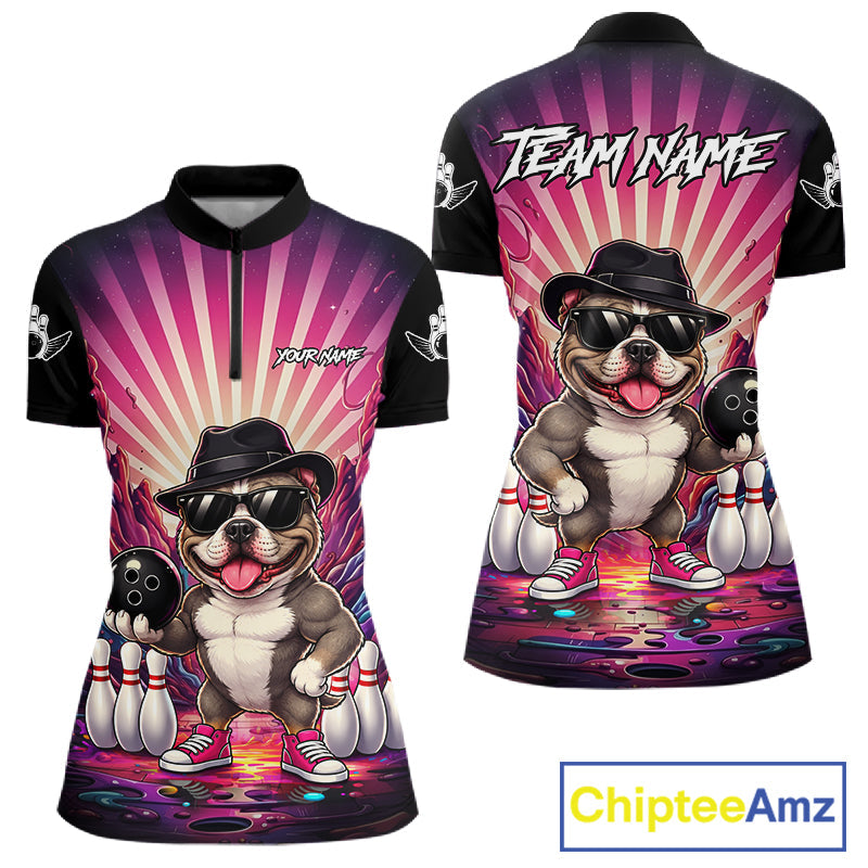 Pink Funny American Bully Dog Bowling Jersey Custom Graffiti Bowling League Team Shirts