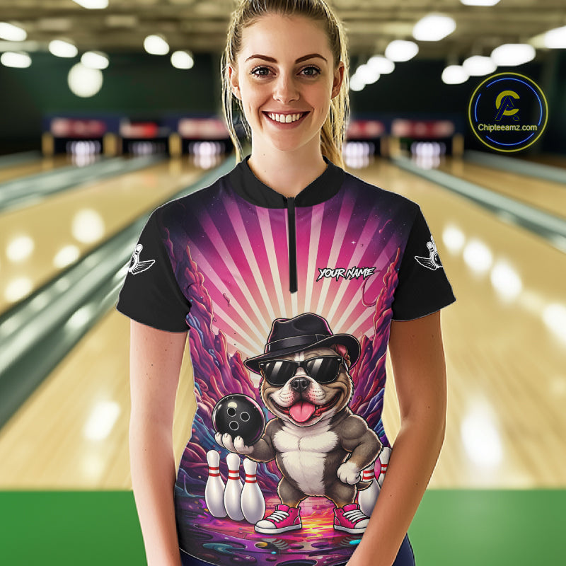 Pink Funny American Bully Dog Bowling Jersey Custom Graffiti Bowling League Team Shirts