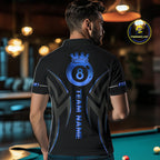Custom Blue 8 Ball Pool Crown Billiard Shirts, Billiard Team Jersey Polo & 1/4 Zip