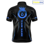 Custom Blue 8 Ball Pool Crown Billiard Shirts, Billiard Team Jersey Polo & 1/4 Zip