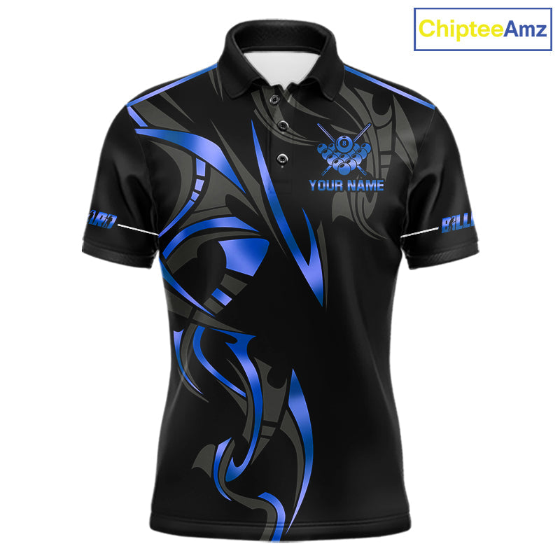 Custom Blue 8 Ball Pool Crown Billiard Shirts, Billiard Team Jersey Polo & 1/4 Zip