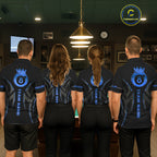 Custom Blue 8 Ball Pool Crown Billiard Shirts, Billiard Team Jersey Polo & 1/4 Zip