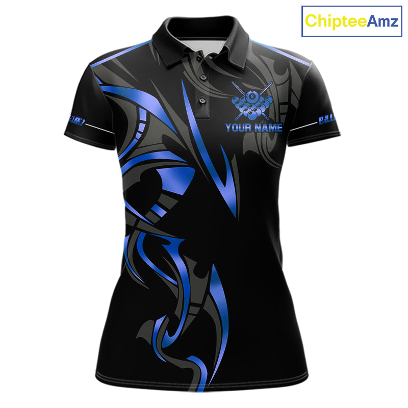 Custom Blue 8 Ball Pool Crown Billiard Shirts, Billiard Team Jersey Polo & 1/4 Zip