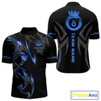 Custom Blue 8 Ball Pool Crown Billiard Shirts, Billiard Team Jersey Polo & 1/4 Zip