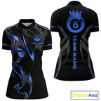 Custom Blue 8 Ball Pool Crown Billiard Shirts, Billiard Team Jersey Polo & 1/4 Zip
