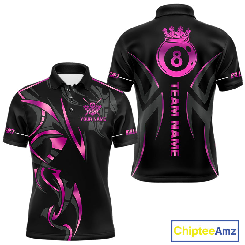 Custom Pink 8 Ball Pool Crown Billiard Shirts, Billiard Team Jersey Polo & 1/4 Zip