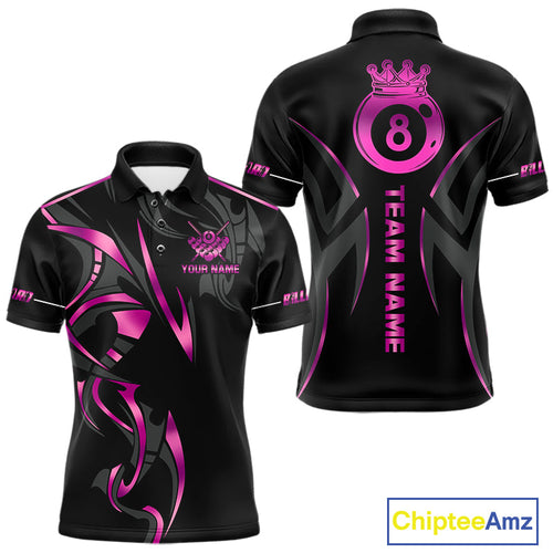 Custom Pink 8 Ball Pool Crown Billiard Shirts, Billiard Team Jersey Polo & 1/4 Zip