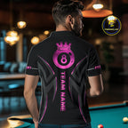 Custom Pink 8 Ball Pool Crown Billiard Shirts, Billiard Team Jersey Polo & 1/4 Zip