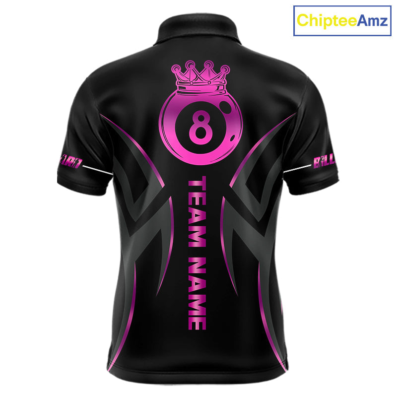 Custom Pink 8 Ball Pool Crown Billiard Shirts, Billiard Team Jersey Polo & 1/4 Zip