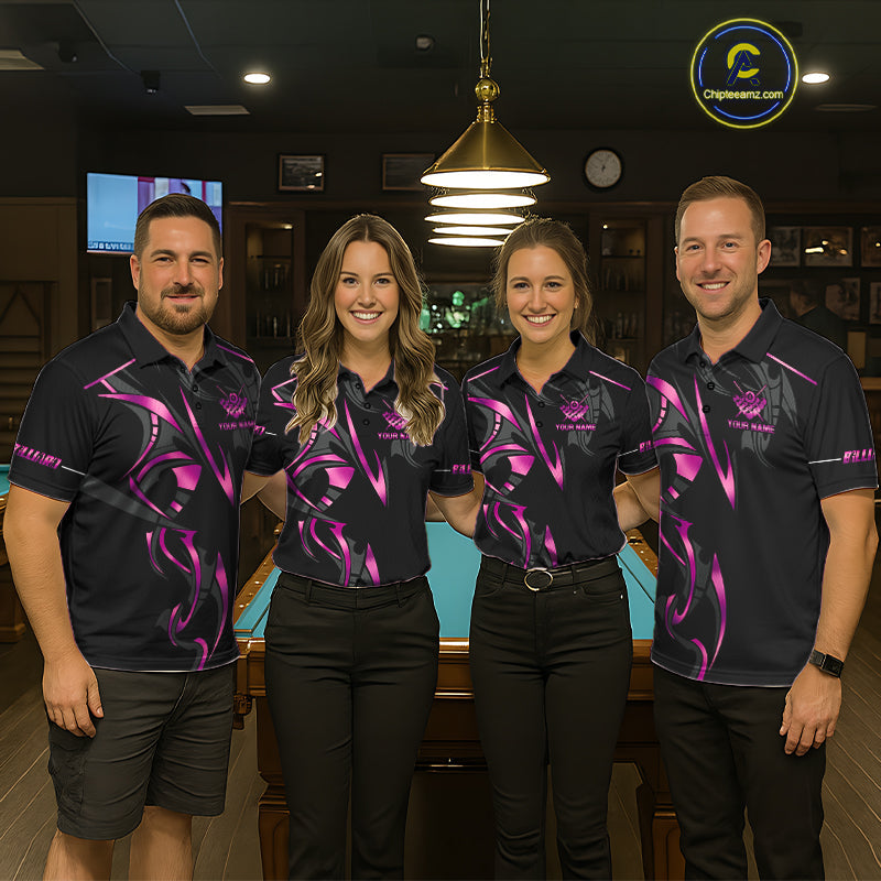 Custom Pink 8 Ball Pool Crown Billiard Shirts, Billiard Team Jersey Polo & 1/4 Zip