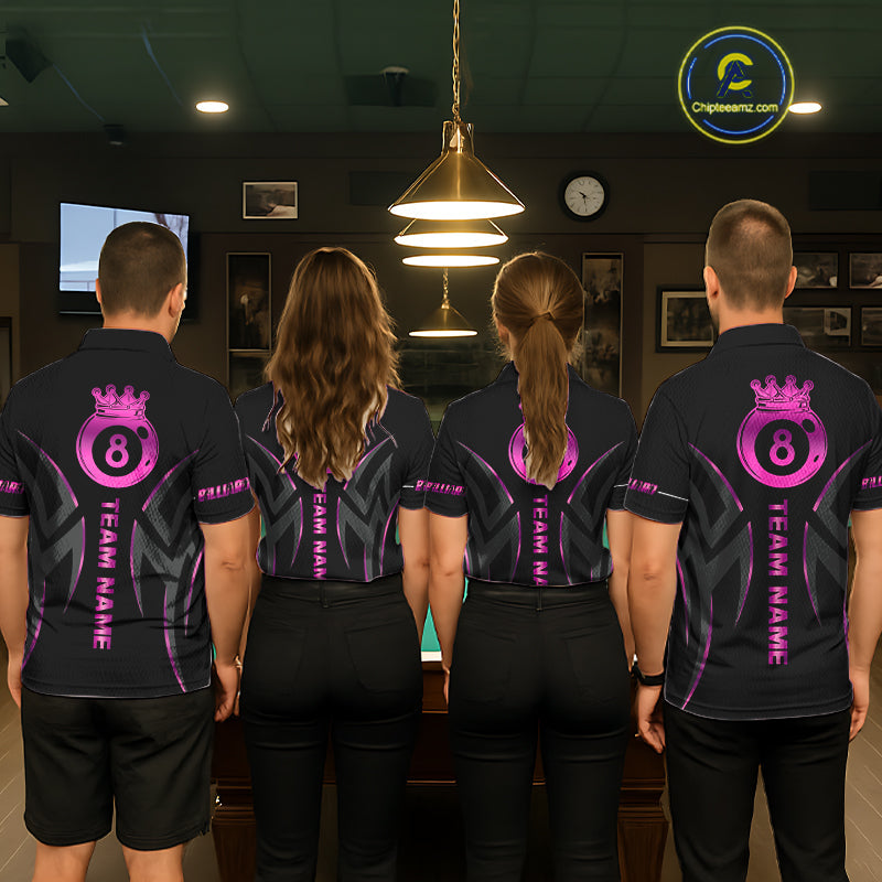 Custom Pink 8 Ball Pool Crown Billiard Shirts, Billiard Team Jersey Polo & 1/4 Zip