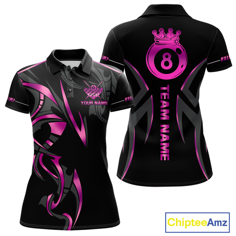 Custom Pink 8 Ball Pool Crown Billiard Shirts, Billiard Team Jersey Polo & 1/4 Zip