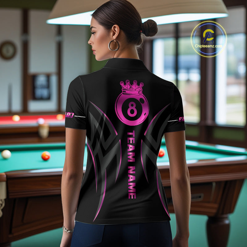 Custom Pink 8 Ball Pool Crown Billiard Shirts, Billiard Team Jersey Polo & 1/4 Zip