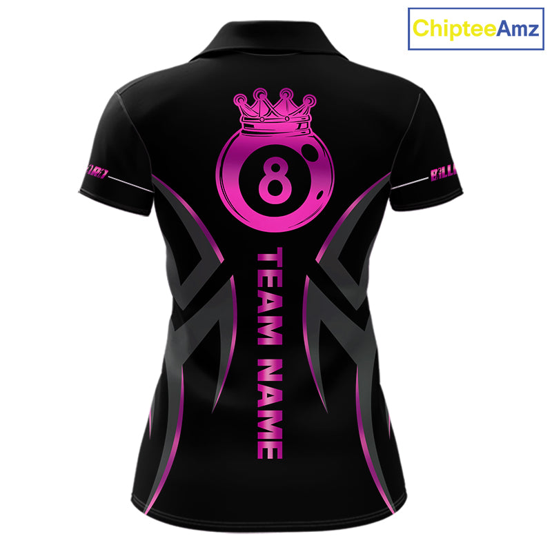 Custom Pink 8 Ball Pool Crown Billiard Shirts, Billiard Team Jersey Polo & 1/4 Zip