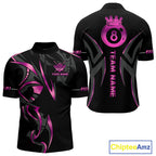 Custom Pink 8 Ball Pool Crown Billiard Shirts, Billiard Team Jersey Polo & 1/4 Zip