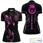 Custom Pink 8 Ball Pool Crown Billiard Shirts, Billiard Team Jersey Polo & 1/4 Zip