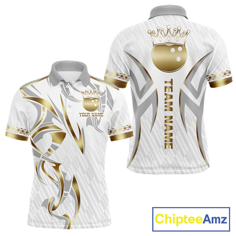 Custom Gold Bowling Ball Crown Bowling Shirt, Bowling Team Jersey Polo & 1/4 Zip