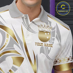 Custom Gold Bowling Ball Crown Bowling Shirt, Bowling Team Jersey Polo & 1/4 Zip