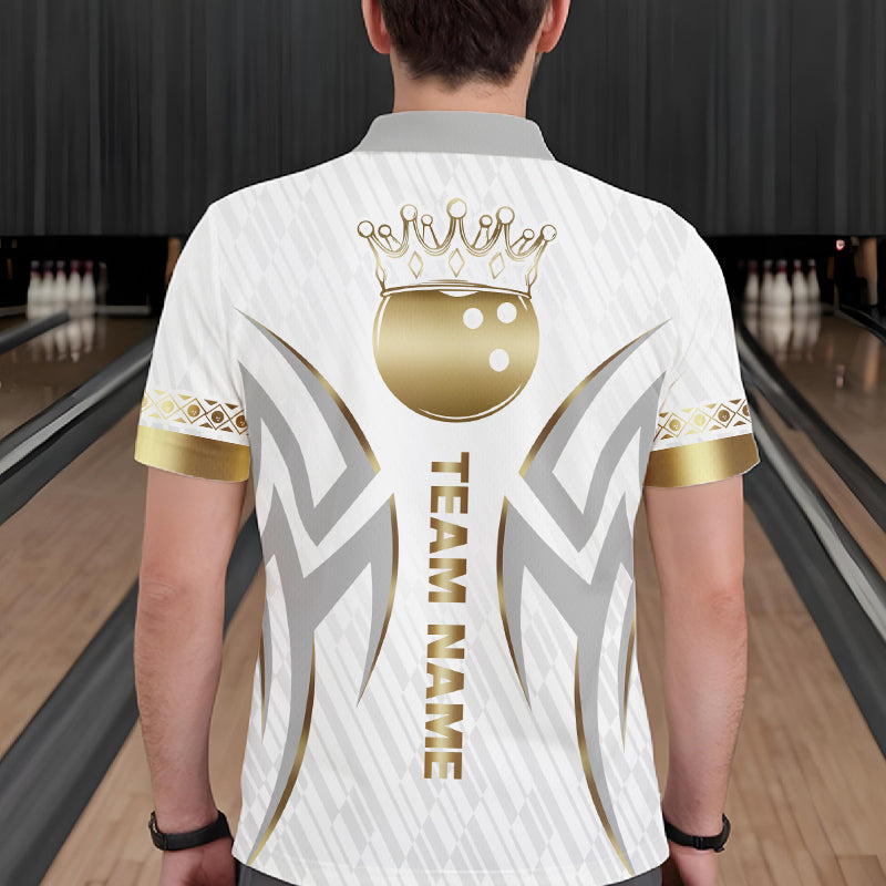 Custom Gold Bowling Ball Crown Bowling Shirt, Bowling Team Jersey Polo & 1/4 Zip