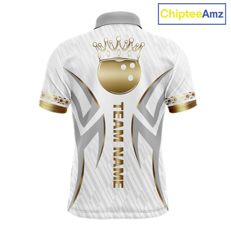 Custom Gold Bowling Ball Crown Bowling Shirt, Bowling Team Jersey Polo & 1/4 Zip
