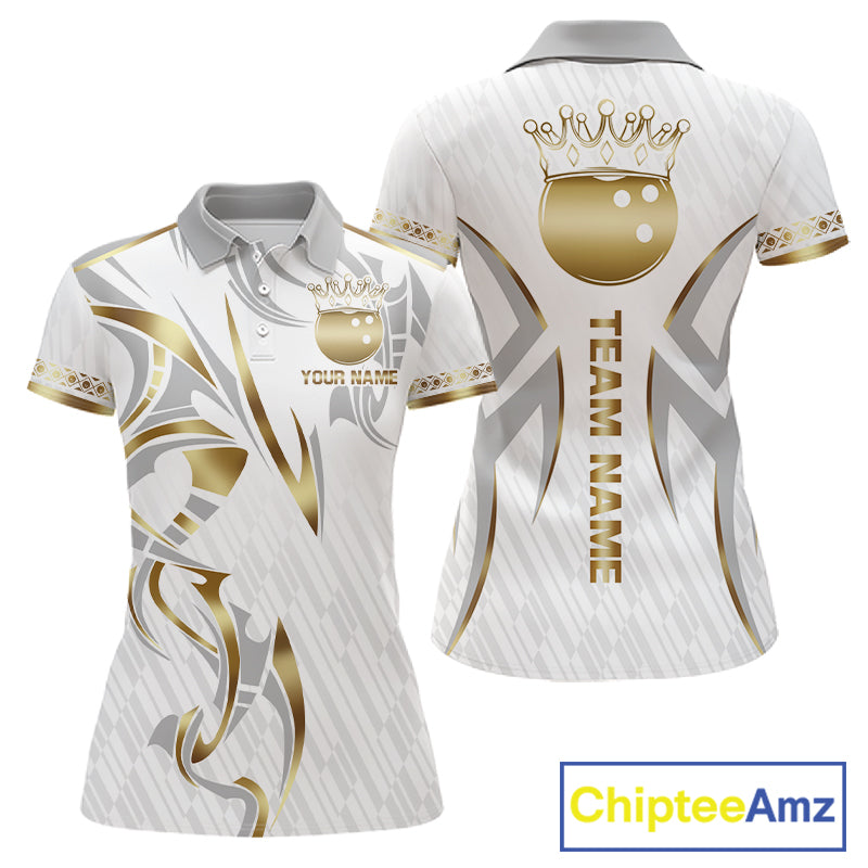 Custom Gold Bowling Ball Crown Bowling Shirt, Bowling Team Jersey Polo & 1/4 Zip