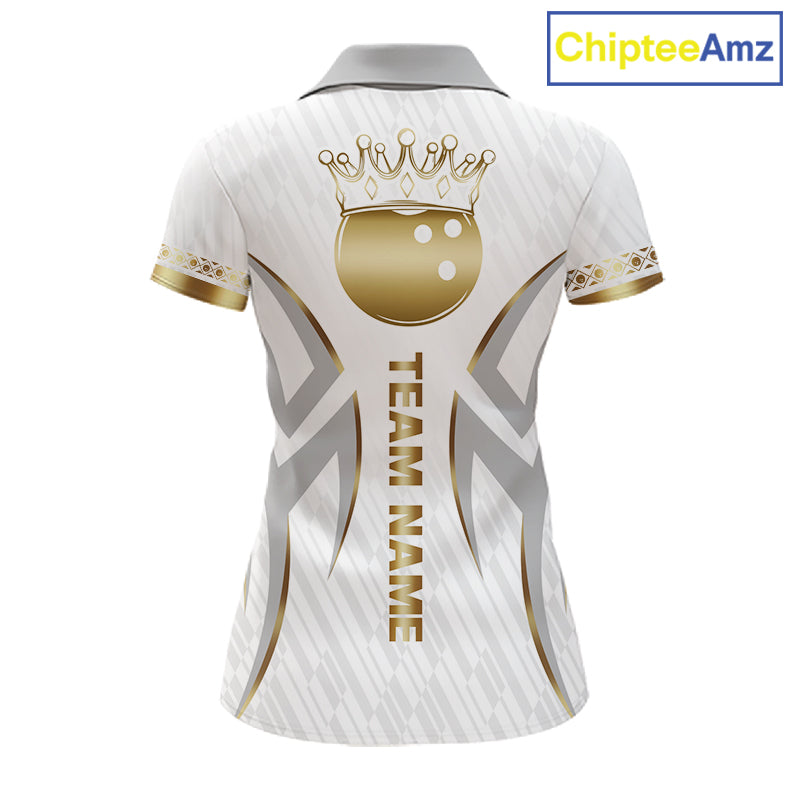Custom Gold Bowling Ball Crown Bowling Shirt, Bowling Team Jersey Polo & 1/4 Zip
