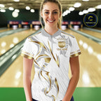 Custom Gold Bowling Ball Crown Bowling Shirt, Bowling Team Jersey Polo & 1/4 Zip