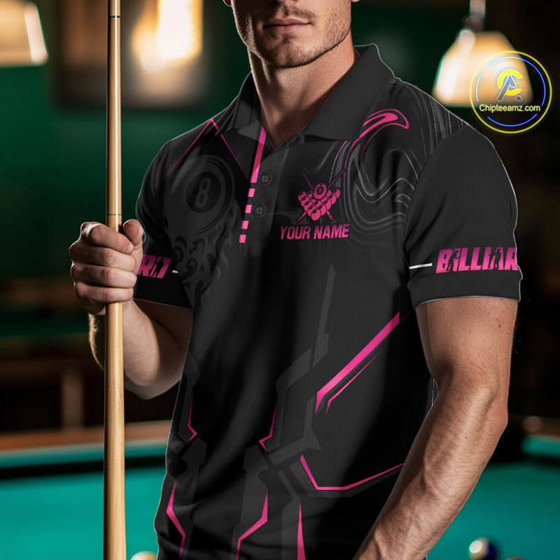 Customized 8 Ball Pool Crown 's Billiard Shirts Pink And Black Billiard Team Shirt Pool Jersey