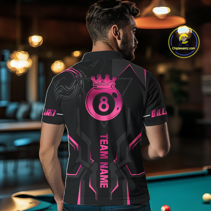 Customized 8 Ball Pool Crown 's Billiard Shirts Pink And Black Billiard Team Shirt Pool Jersey