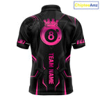 Customized 8 Ball Pool Crown 's Billiard Shirts Pink And Black Billiard Team Shirt Pool Jersey
