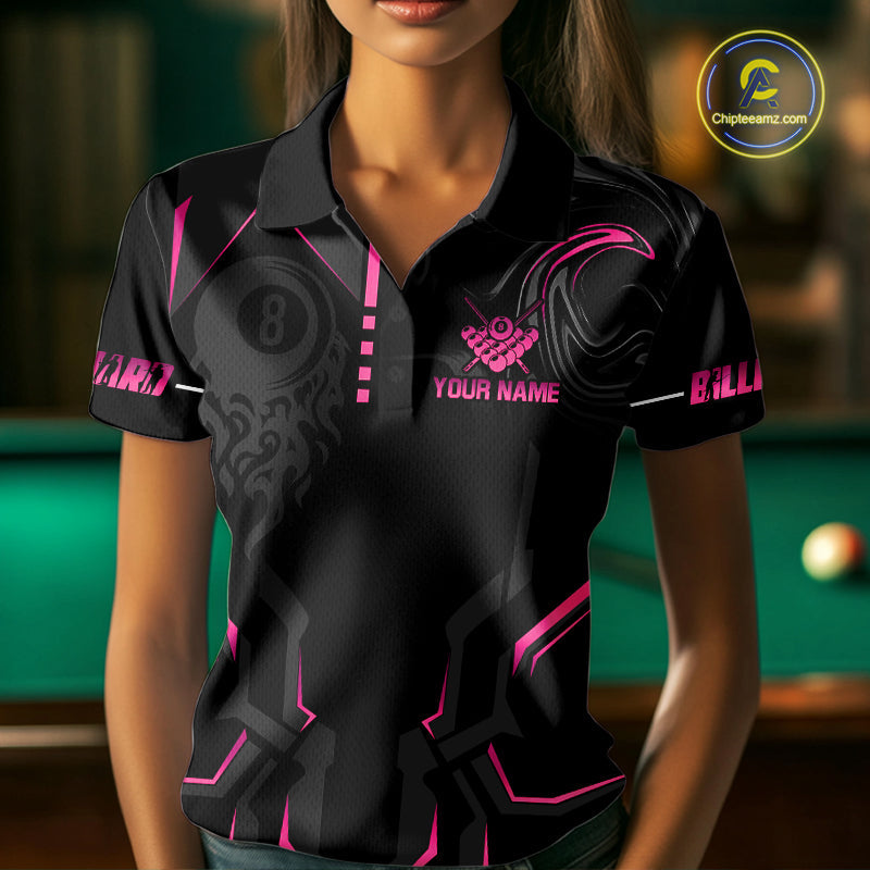Customized 8 Ball Pool Crown 's Billiard Shirts Pink And Black Billiard Team Shirt Pool Jersey
