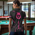 Customized 8 Ball Pool Crown 's Billiard Shirts Pink And Black Billiard Team Shirt Pool Jersey