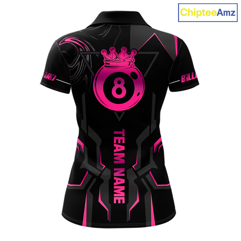 Customized 8 Ball Pool Crown 's Billiard Shirts Pink And Black Billiard Team Shirt Pool Jersey